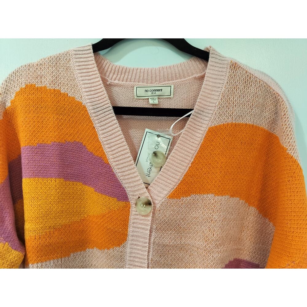 No Comment NYLA Cardigan Sweater L Pink Orange Colorblock Cropped NWT - Picture 4 of 9